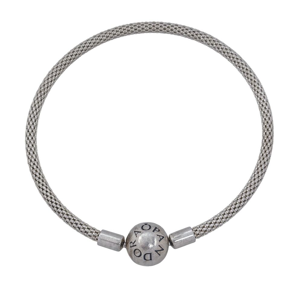 Vintage Pandora Sterling Silver 925 Mesh Round Clasp Bangle 6.5"